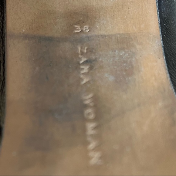 Zara Woman Black Leather Round Toe Chunky Heeled Zip Boots - Picture 6 of 7